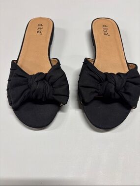 New Diba Black Knot-Front Slide Sandals
